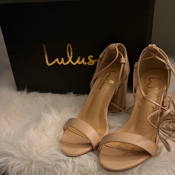 Lulus Shoes - Lulu's Beige Strappy Heels Ankle Ties